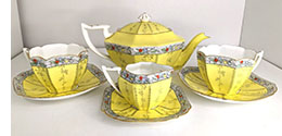 Queen Anne Tea for Two set in yellow with fruit border